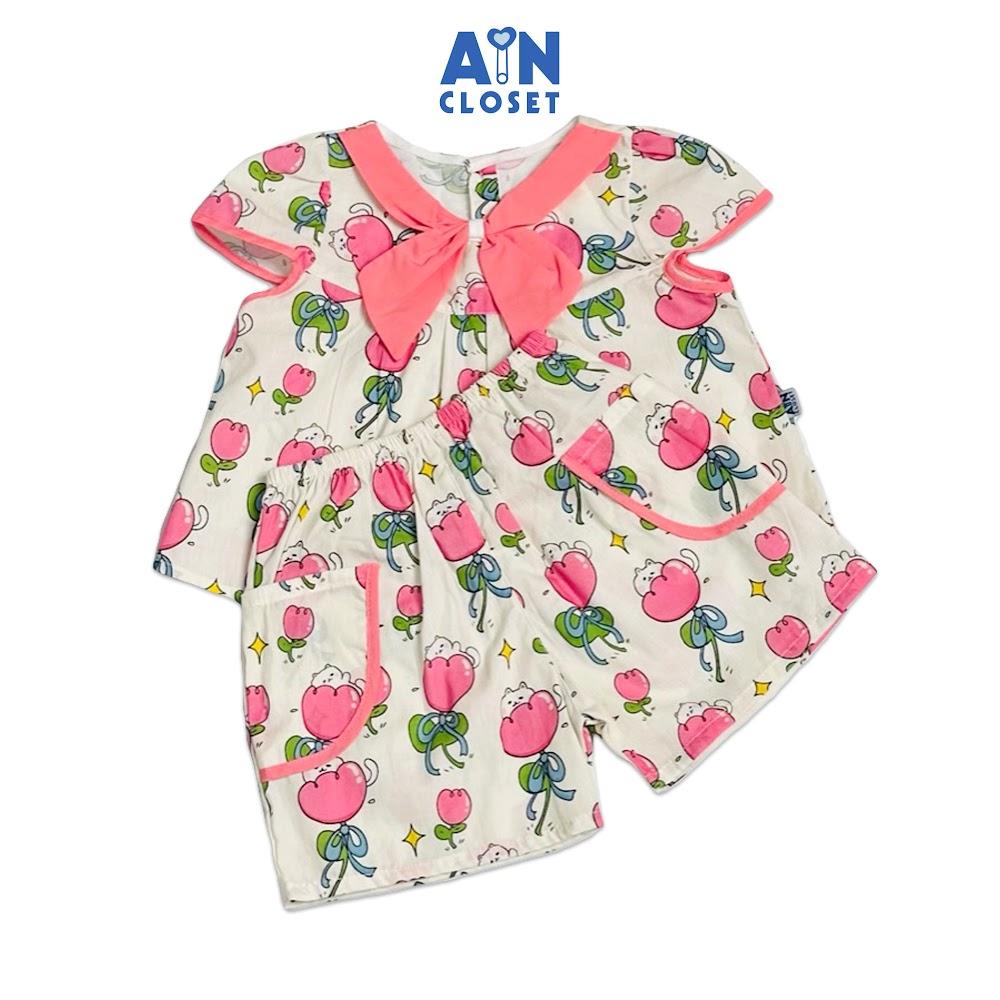 Bộ quần áo Ngắn bé gái hoạ tiết Mèo Hoa Hồng Cotton - AICDBGQQFICC - AIN Closet