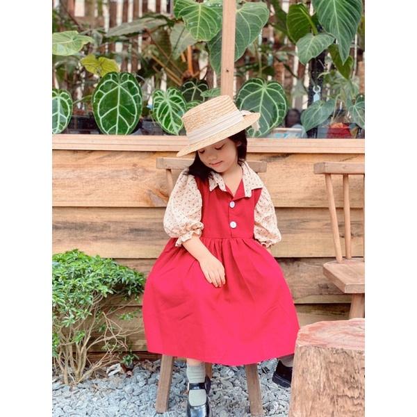 Đầm Cho Bé Gái Mick and Milk1,2,3,4,5,6 Tuổi Váy Tết Trẻ Em Màu Đỏ Dễ Thương Chất Liệu Linen Mát Mẻ