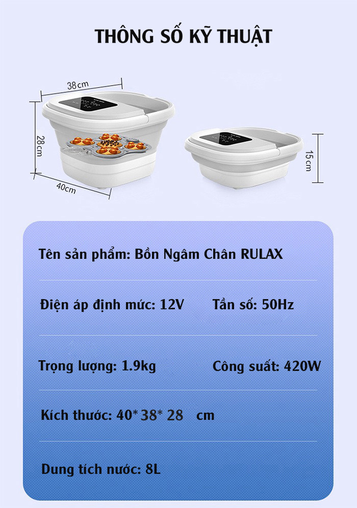 Bồn Ngâm Chân Massage Hồng Ngoại RULAX Cao Cấp Có Điều Khiển - Hàng Chính Hãng