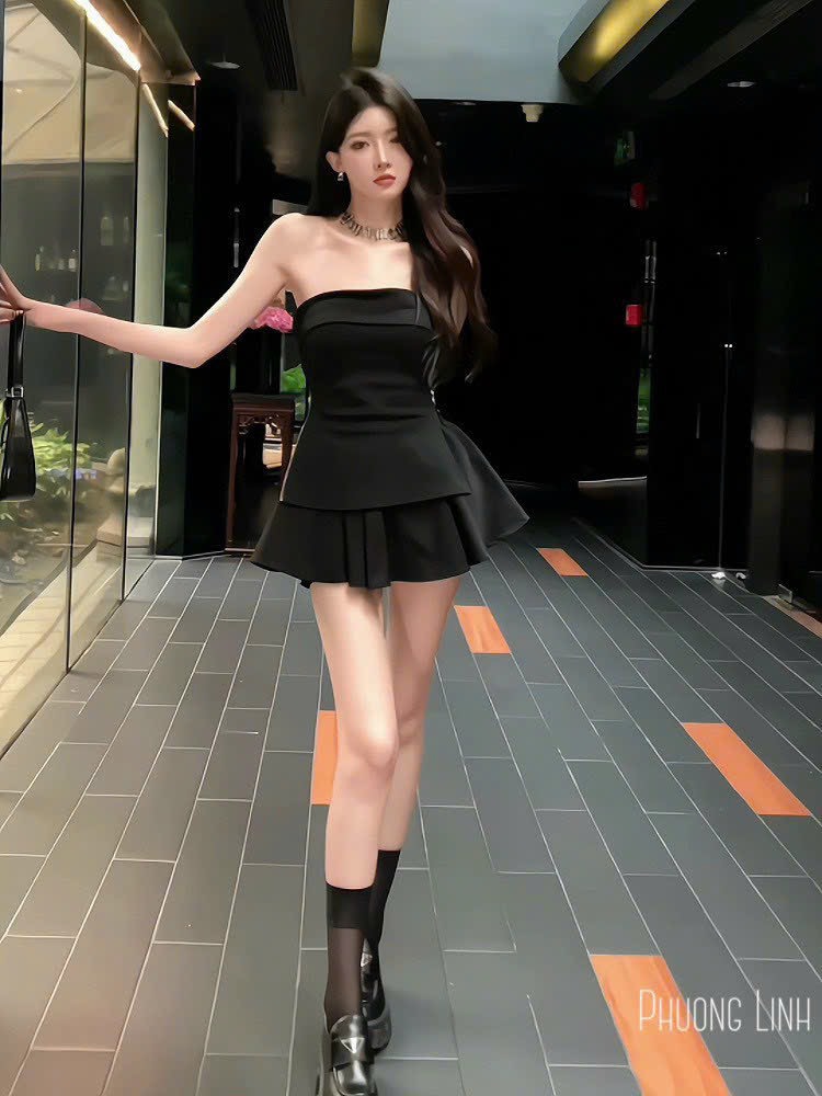 Đầm váy body nữ cup áo quây gấp ngực dây kéo