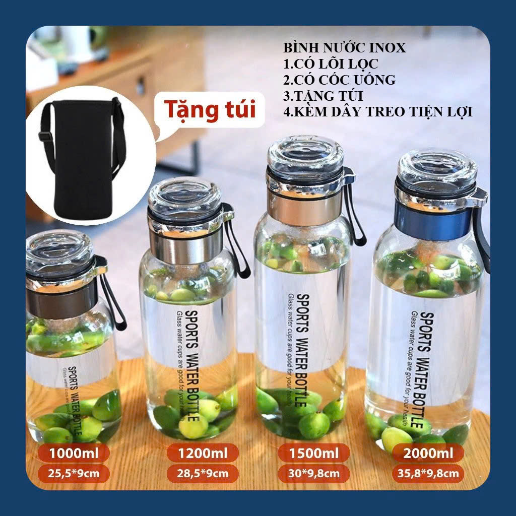 Bình Thủy Tinh 2 Lớp Pha Trà - Cách Nhiệt Tốt - Có Lõi Lọc Inox 304 - Dung Tích 750ml - Hàng Loại 1 TẶNG KÈM TÚI Văn Phòng Du Lịch Dã Ngoại