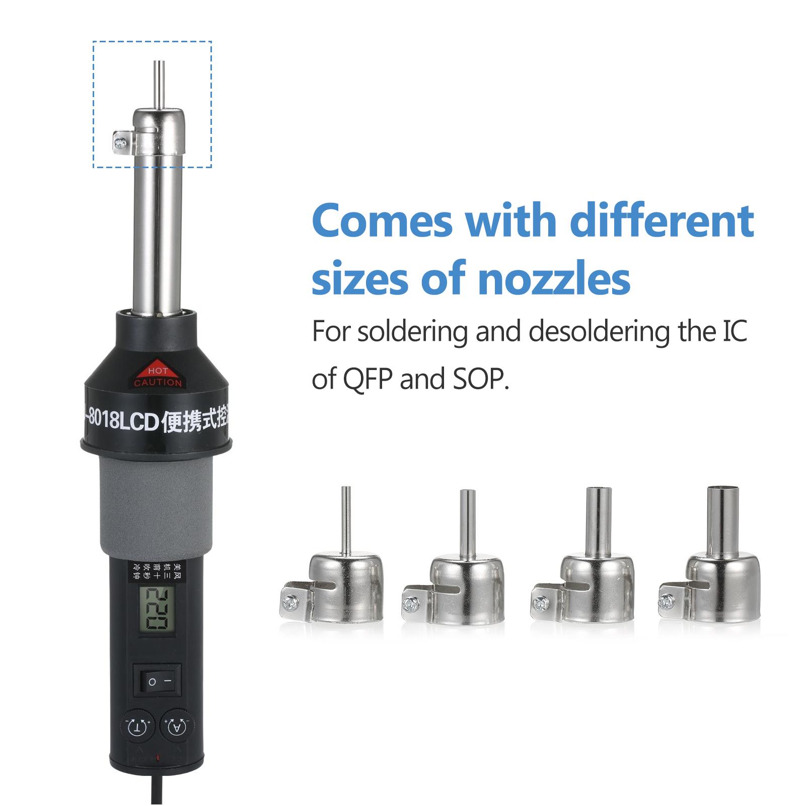 450W Portable Temperature-Controlled Soldering Heat Gun 450℃ Hot Air Rework Station SMD Desoldering Tool with Nozzles