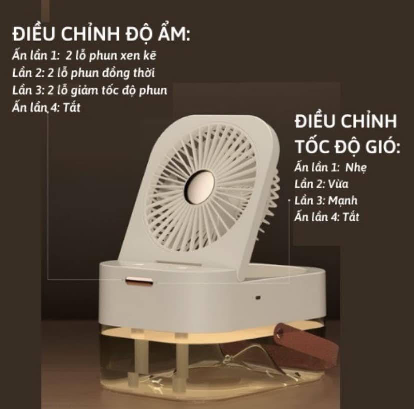 Quạt Phun Sương Mini, Quạt Hơi Nước Mini Gấp Gọn, Quạt Hơi Nước Để Bàn Dung Tích Chứa Lớn Tới 2.5 Lít - Hàng Chính Hãng