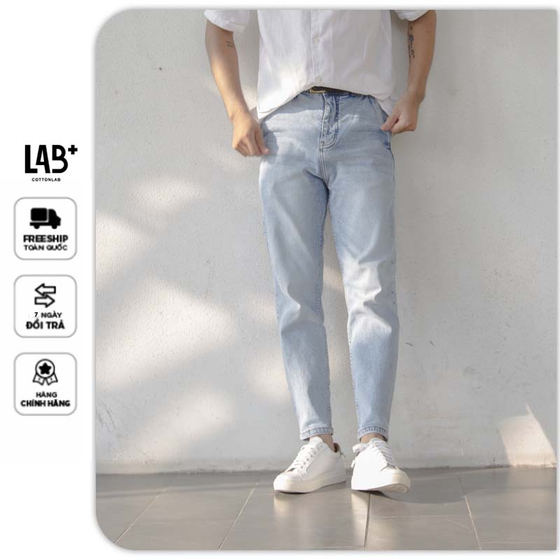 [CHÍNH HÃNG] Quần Jean nam vải Denim co giãn nhẹ form carrot fit | quần nam jean xanh bạc - LAB801