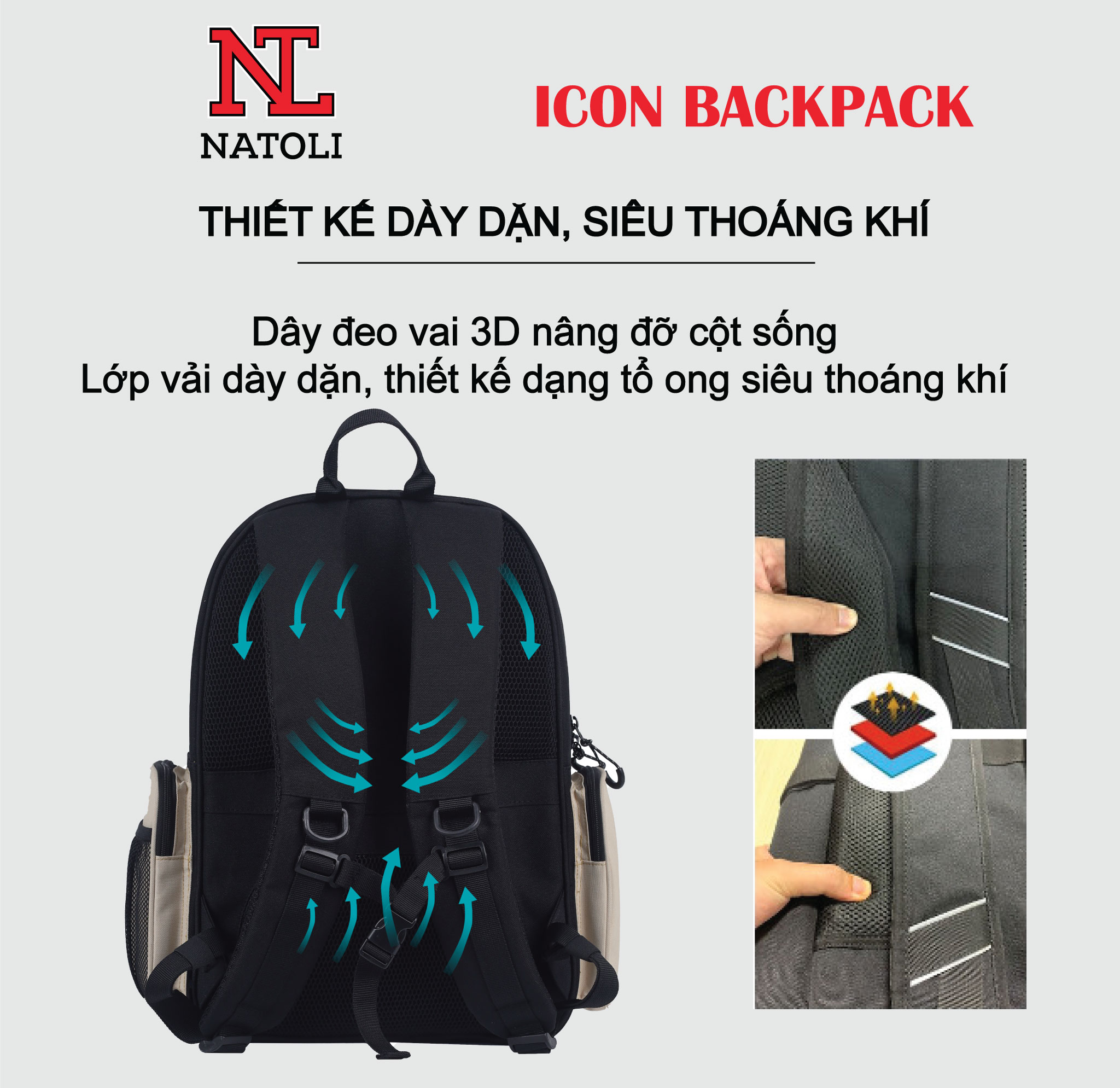 Balo unisex ICON BACKPACK chính hãng NATOLI chất vải canvas fashion kháng nước dày dặn chống sốc