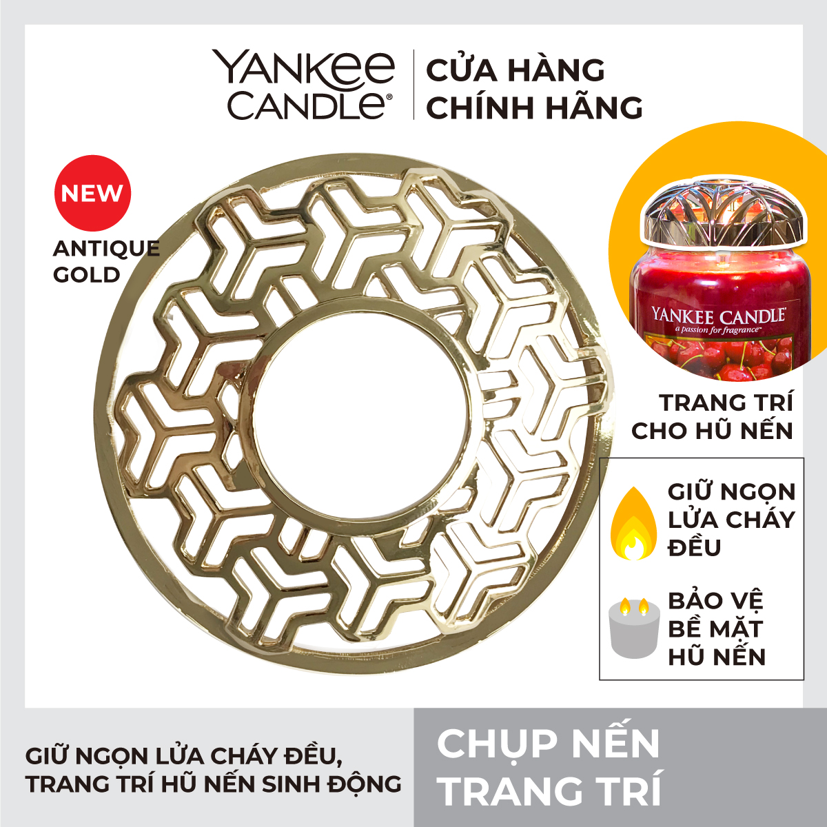 Chụp nến trang trí Yankee Candle - Antique Gold