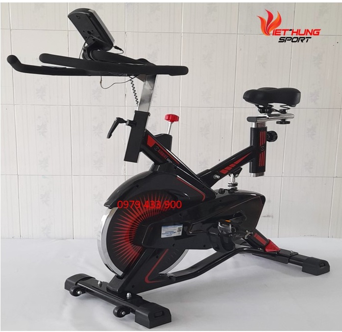 Xe Đạp Tập Thể Dục AIRBIKE SPORT-291 Màu đen đỏ có đồng hồ đo nhịp tim thời gian quãng đường calori.