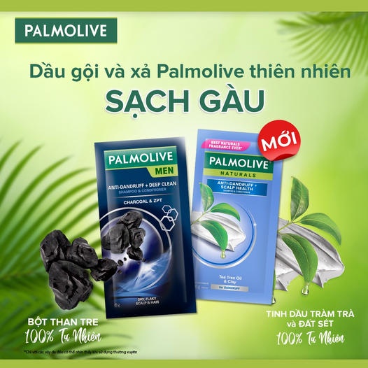 Bộ 12 gói dầu gội Palmolive Men có dầu xả dành cho nam làm sạch gàu từ than tre 6gx12