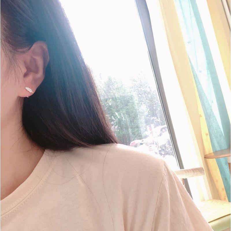 Bông Tai Bạc Khuyên Vành Lông Vũ Nhỏ Xinh