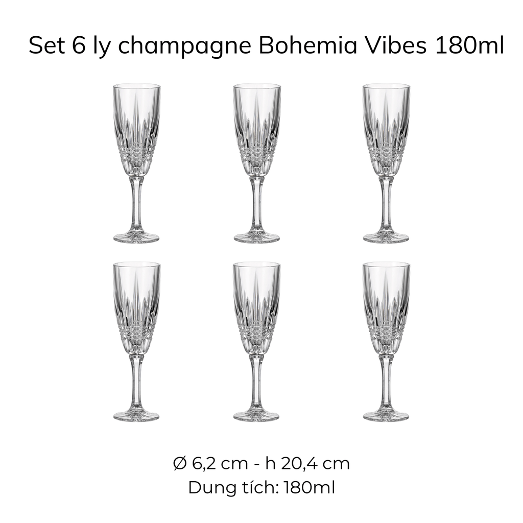 Set 6 ly pha lê Bohemia Vibes 180m hàng chính hãng