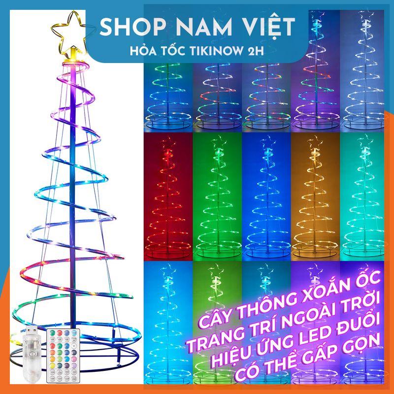 Cây Thông Đèn Led Xoắn Ốc Có Thể Gấp Gọn, Trang Trí Ngoài Trời, Hiệu Ứng Led Sao Băng - Chính Hãng NAVIVU