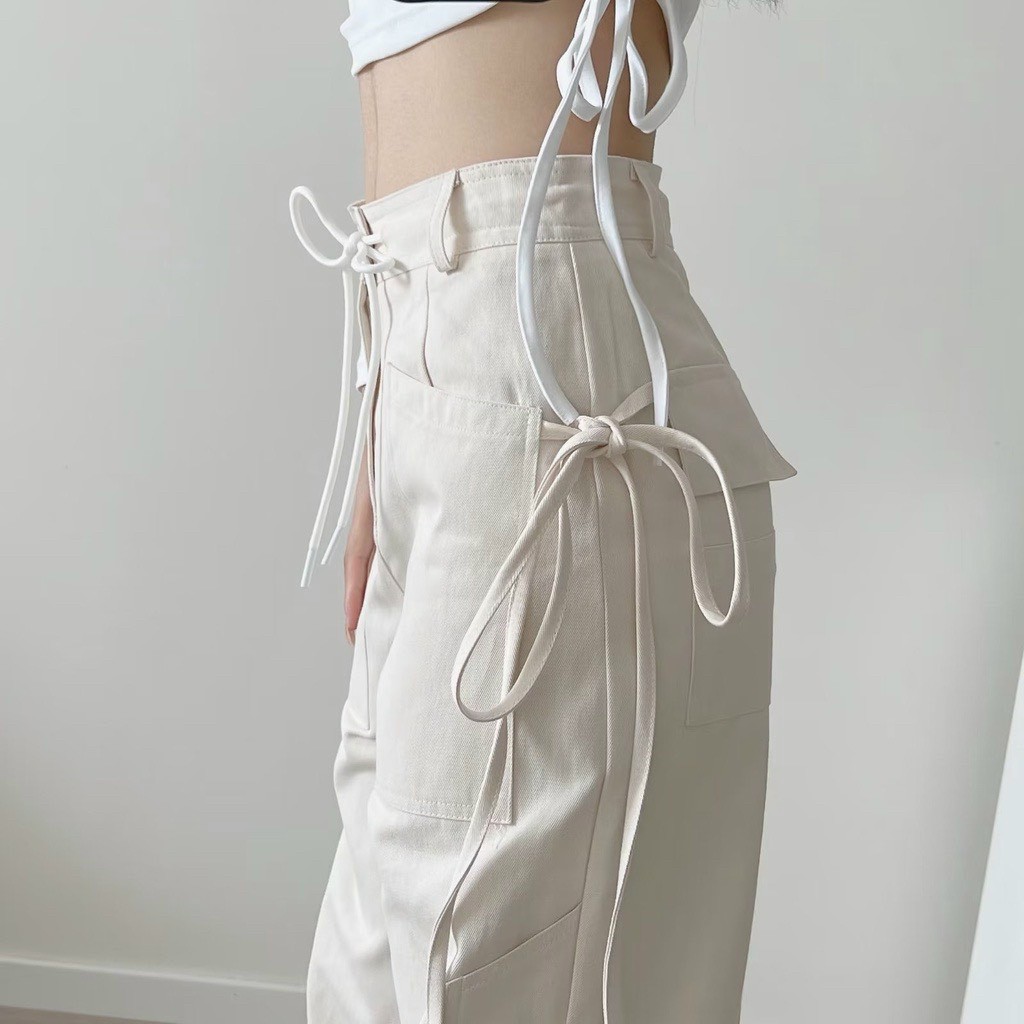 Quần Dài Kaki Cotton Ống Rộng Túi Hộp ZIA Cạp Cao Nữ Unisex