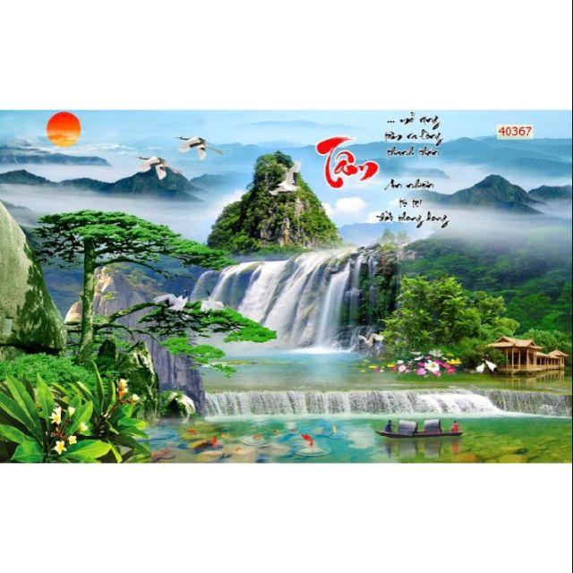 Tranh dán tường 3D Vải Lụa sơn thuỷ