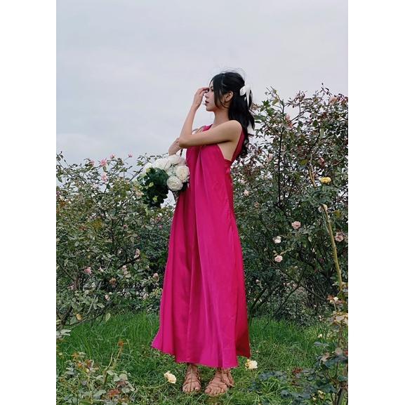 Đầm maxi hồng cổ chéo lưng hở- Choco dress
