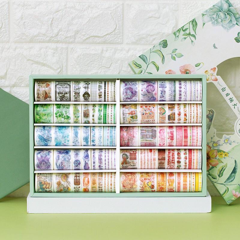 Washi Tape Set Vintage Làm Bullet Journal Nhiều Chủ Đề Băng Keo Hình Dán Dễ Thương Washitapes Cute