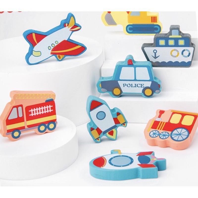 Bộ Đồ Chơi Gỗ 6 In 1 Giúp Bé Học Chữ Cái, Số Đếm, Ghép Hình Đồ Chơi Phương Tiền Giao Thông Kèm Thả Vòng Câu Cá Cho Bé - Hàng Loại 1