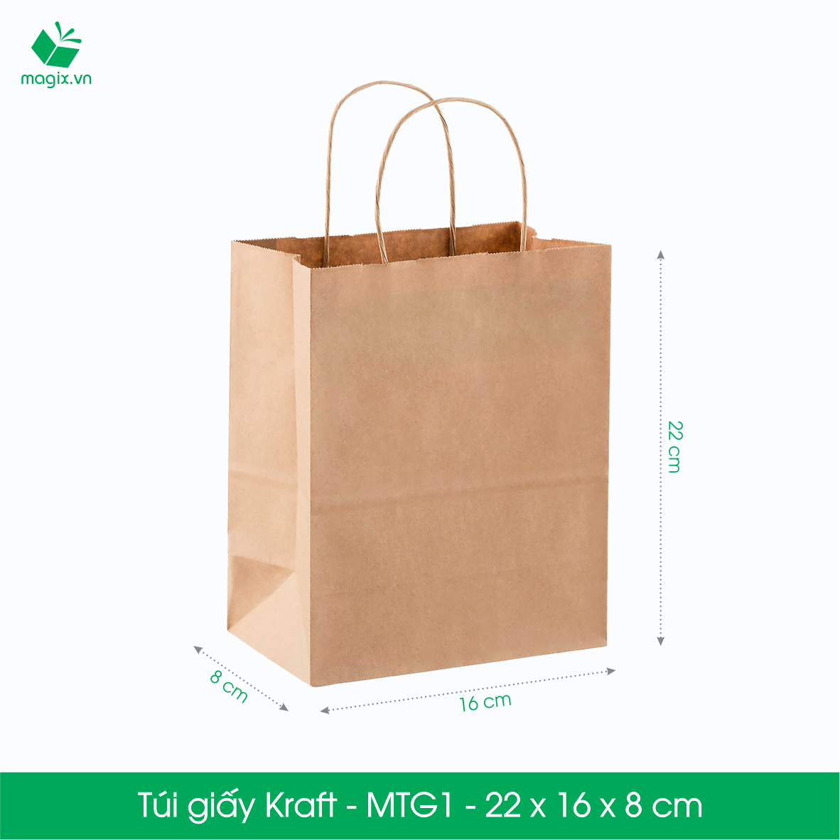 MTG1 MTG1T - 22x16x8 cm - Combo 200 túi giấy Kraft Nhật cao cấp