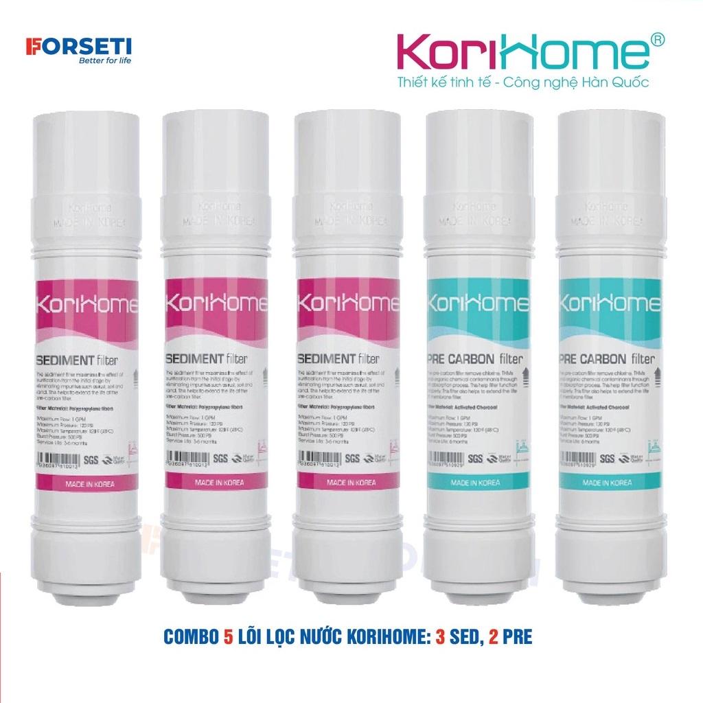 Combo 3 Lõi SEDIMENT + 2 Lõi PRE CARBON cho máy lọc nước Korihome - Hàng Chính Hãng