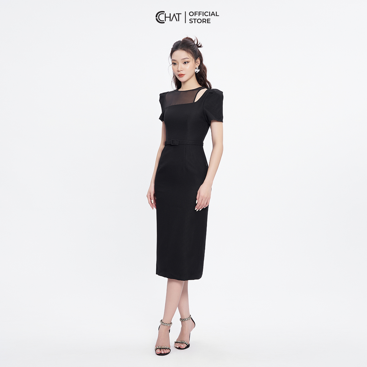 Đầm Nữ Dáng Ôm Suông Kiểu Cutout Vai Chất Tafta Cao Cấp Mềm Mịn 53VNS8001OT