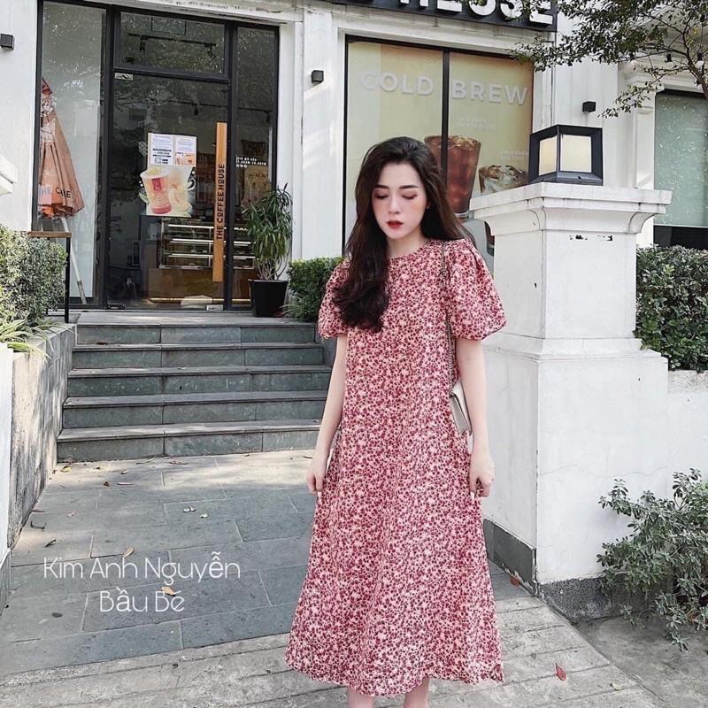 Váy Hoa Nhí Dáng Xuông Tay Phồng, Đầm Hoa Đỏ Dáng Dài Siêu Xinh Có Ảnh Thật Kèm Video