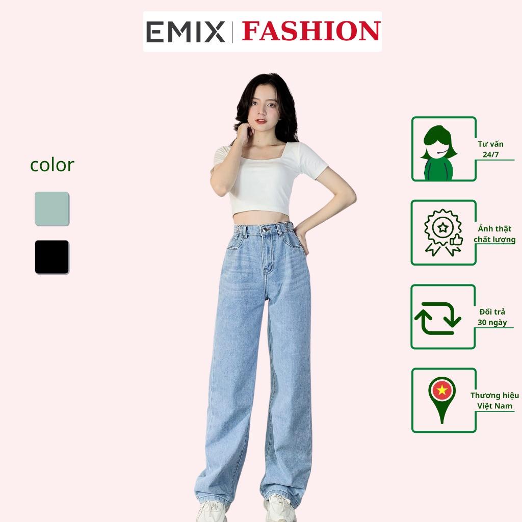 Quần jean suông móc cài EMIX (2 màu), unisex, dáng dài, cạp cao, form thụng, vải jean mềm nhẹ, cá tính