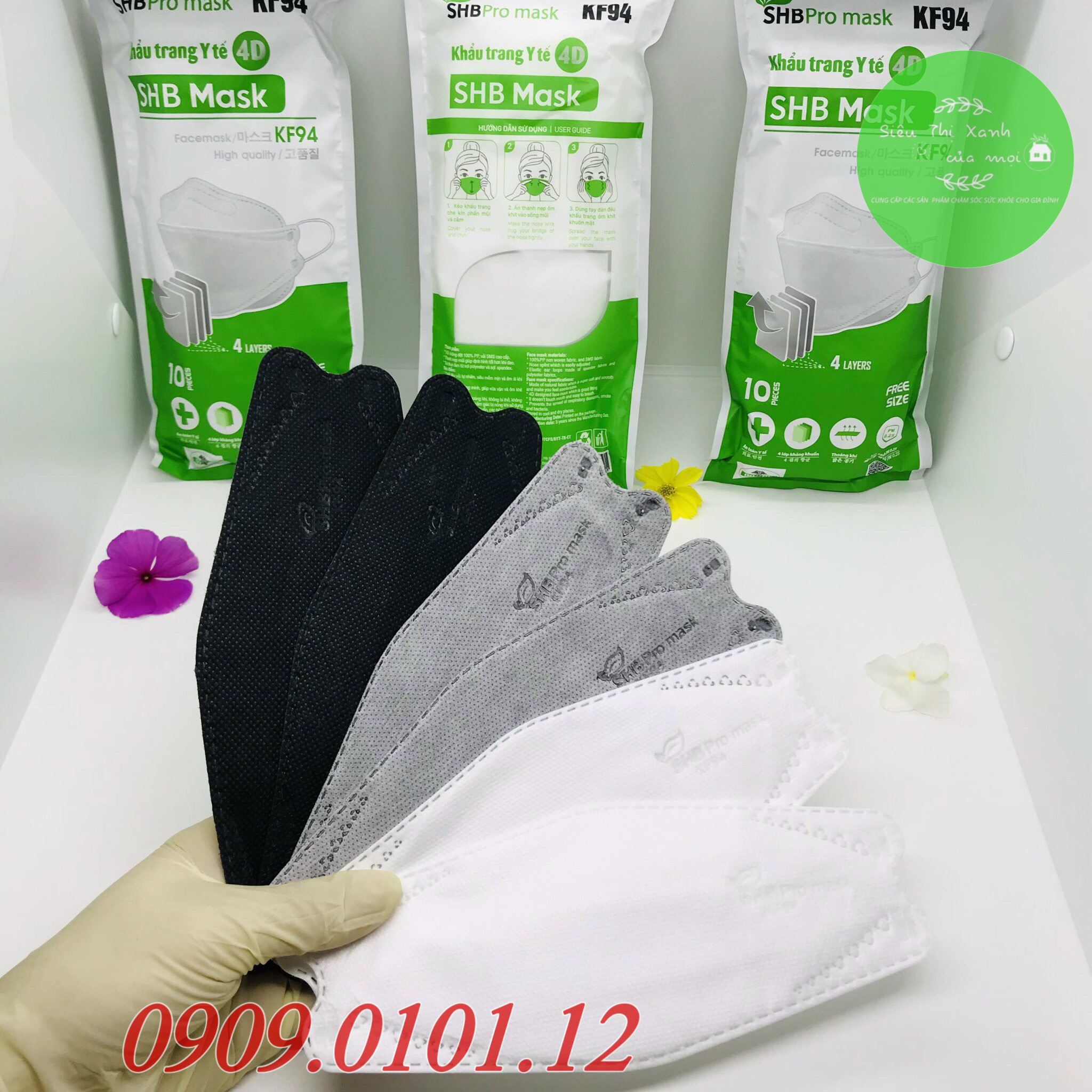 (Thùng 300 cái) Khẩu trang kf94 SHB pro mask chính hãng, khẩu trang 4d mask 4 lớp