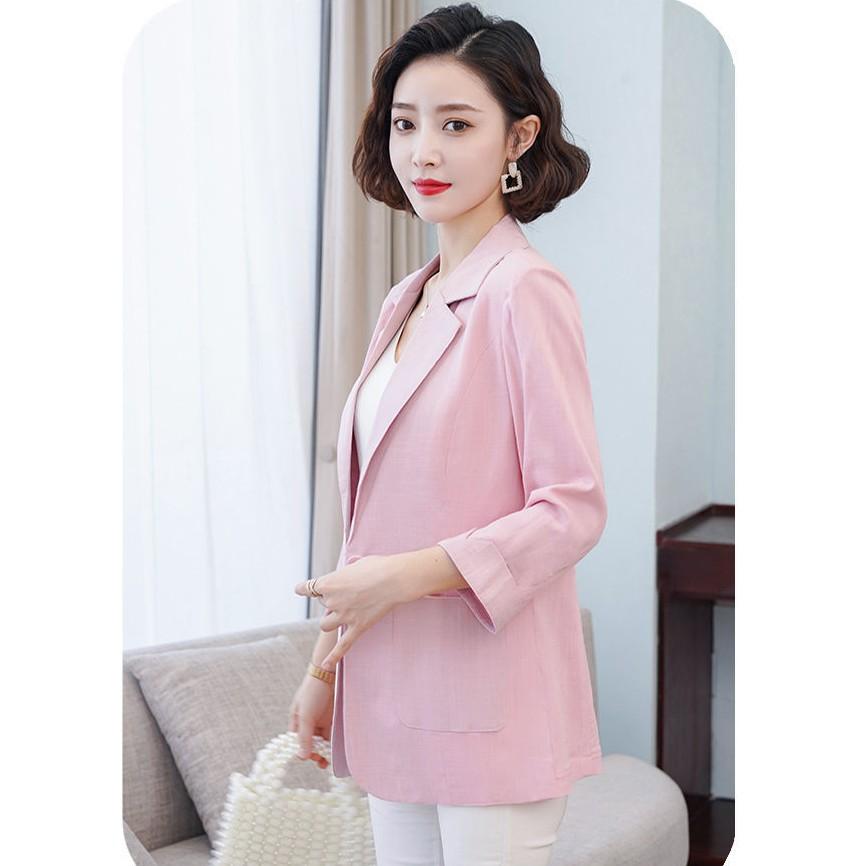 Áo vest blazer nữ Linen demi tay lỡ trẻ trung, thời trang hè thu 2021