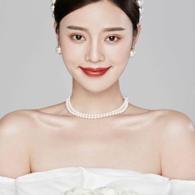  N743 chuỗi hạt ngọc trai vòng cổ cưới 2 sợi hạt 6li dây chuyền ngọc trai nhân tạo xinh xắn cho nữ