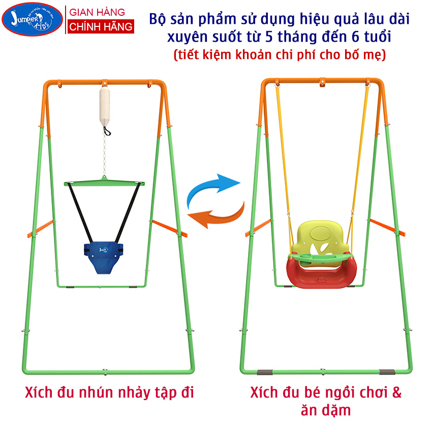 Combo Xích Đu Nhún Nhảy Tập Đi Cho Bé JUMPER KIDS JPKG102 Cao Cấp Có Thêm Chân Ngang Và Ghế Xích Đu Tích Hợp Bàn Ăn Dặm