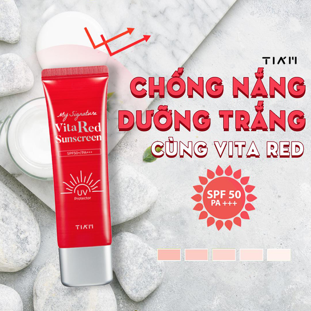 Kem Chống Nắng Dưỡng Trắng Nâng Tone Da TIAM Vita Red 50ML. Tặng Gel Móc Khóa 30ml