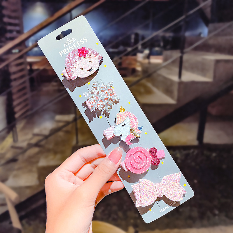 Combo bộ 5 Kẹp tóc kim loại bọc vải Princess nơ vải len dễ thương cho bé