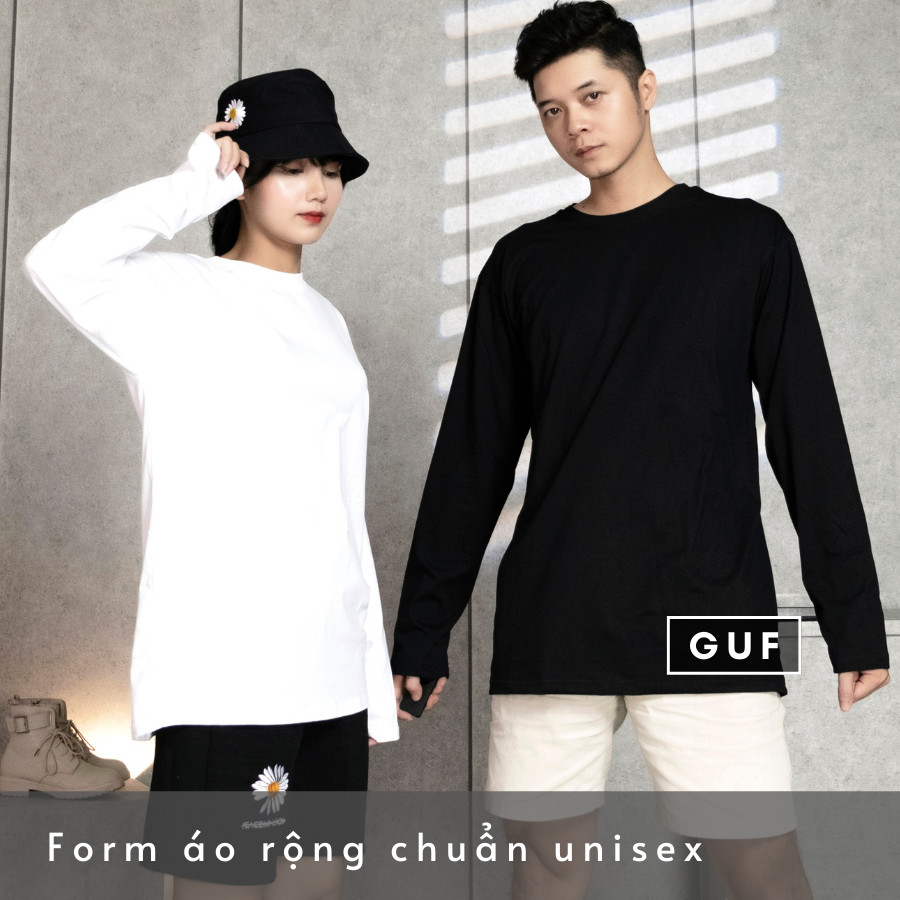 Áo Thun Tay Dài Nam Nữ Form Rộng Cổ Tròn, Màu Đen Trắng Chất Phông Cao Cấp Basic Unisex GUF