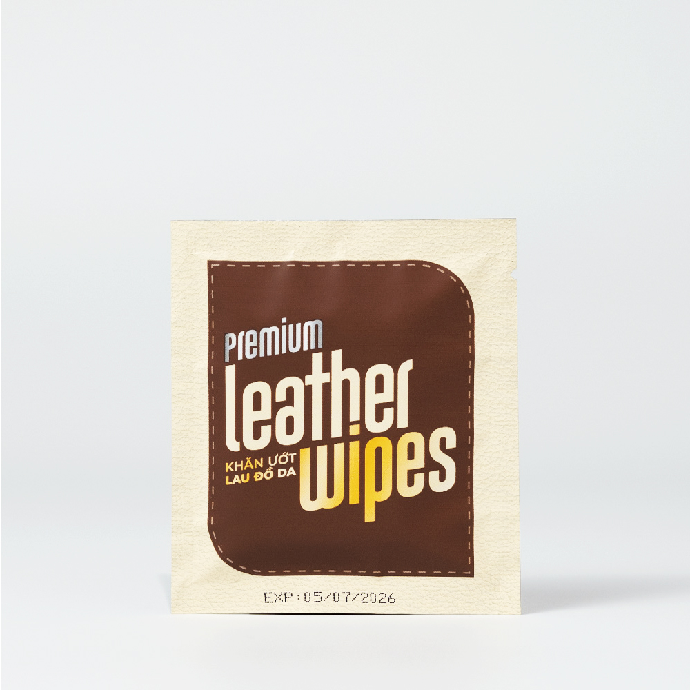 Túi 50 gói khăn ướt lau giày da túi da ví da siêu tốc Leather EcoWipes tinh chất sáp ong dưỡng bóng