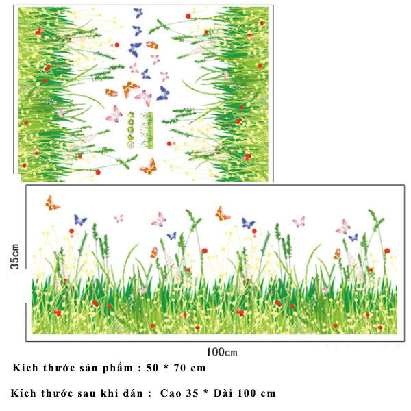 Decal dán chân tường cây cỏ và bướm vui nhộn cho bé AY7151