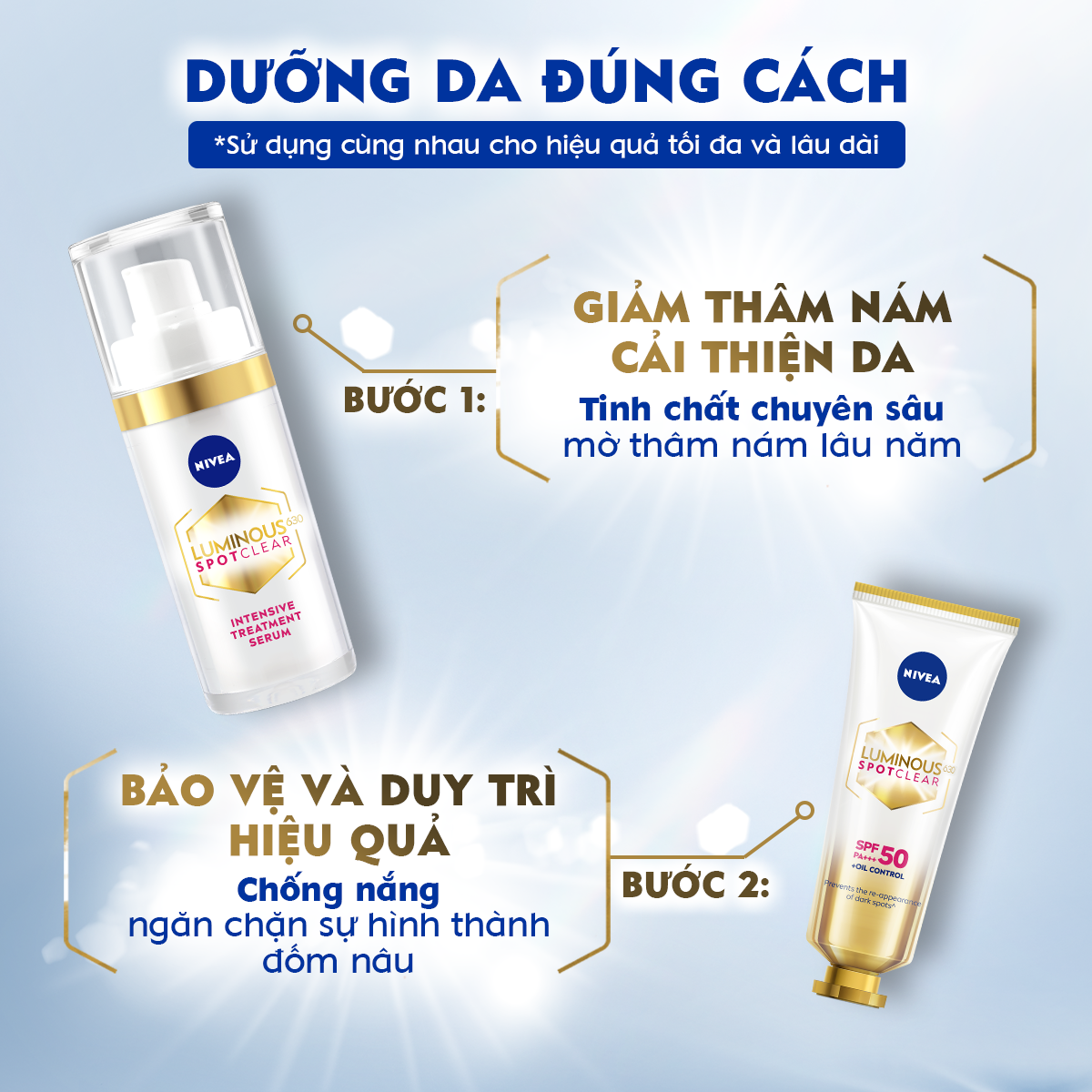 Bộ Sản Phẩm Dưỡng Da Chuyên Sâu NIVEA Luminous630 Làm Mờ Đốm Nâu| Ngừa Thâm Nám | Sáng Da | Chống Nắng (30 ml &amp; 40 ml)