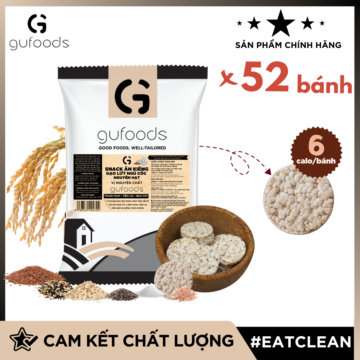 Snack ăn kiêng gạo lứt ngũ cốc nguyên hạt GUfoods - Thanh đạm, Tiện lợi, Phù hợp Eat clean