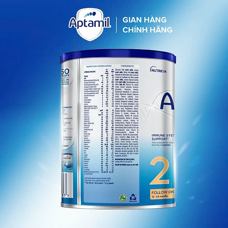 Combo 6 Sản phẩm dinh dưỡng công thức Aptamil Profutura Cesarbiotik 2 Follow On Formula (Dành cho trẻ từ 12 -24 tháng tuổi), 800g
