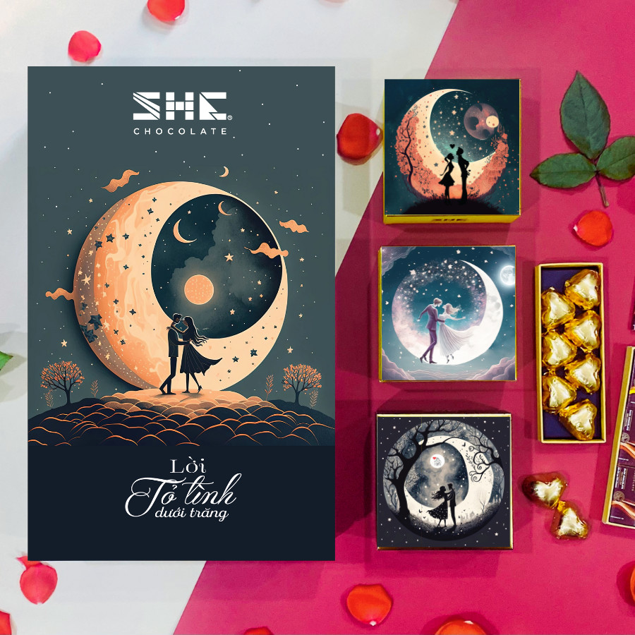 [ SET QUÀ VALENTINE 2024 ] Bộ quà tặng tình yêu Lời Tỏa Tình Dưới Trăng - SHE Chocolate (5 món)