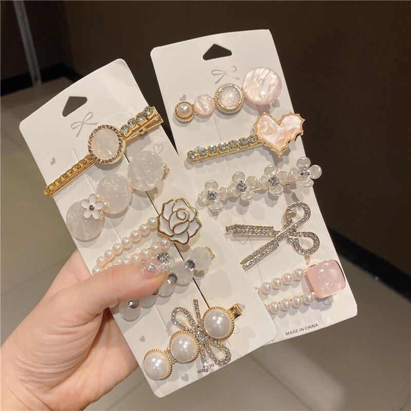 Set 5 - kẹp ng.ọc trai phối đá màu sang trọng thanh lịch - Nunam shop