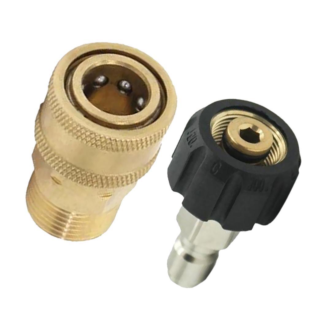 Pair of Pressure Washer M22/14 to 1/4 Plug Brass Connector