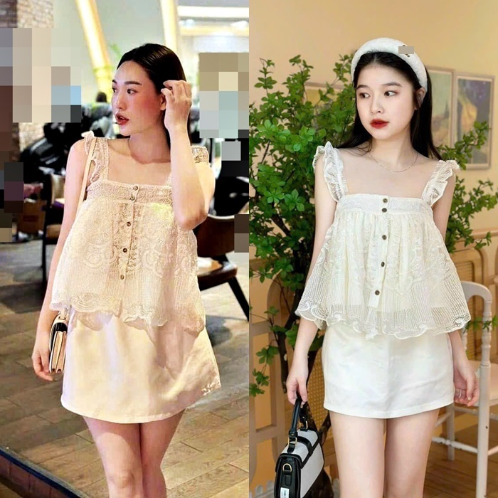 ĐẦM MIDI SET ÁO REN 2 DÂY CÁNH TIÊN RỘNG + CHÂN VÁY NGẮN CHỮ A SATIN SUÔNG TRƠN ĐI TIỆC ĐI CHƠI ĐI BIỂN DẠO PHỐ