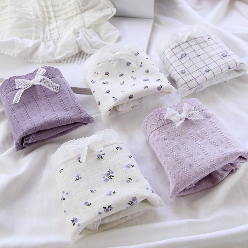 Quần Lót Cotton Co Dãn 4D Diên Vĩ Hoa Tím