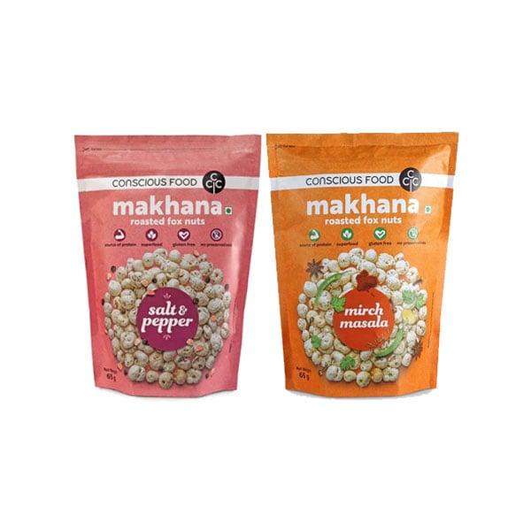 Combo Hạt sen nổ phồng Makhana 2 loại 65GRX3 vị Cay Mirch Masala + Muối tiêu