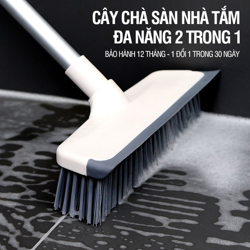 Cây chà sàn nhà tắm Kitimop-Z1 chổi cọ sàn và gạt nước đa năng 2 trong 1, cán hợp kim nhôm tăng giảm chiều dài 65-125cm