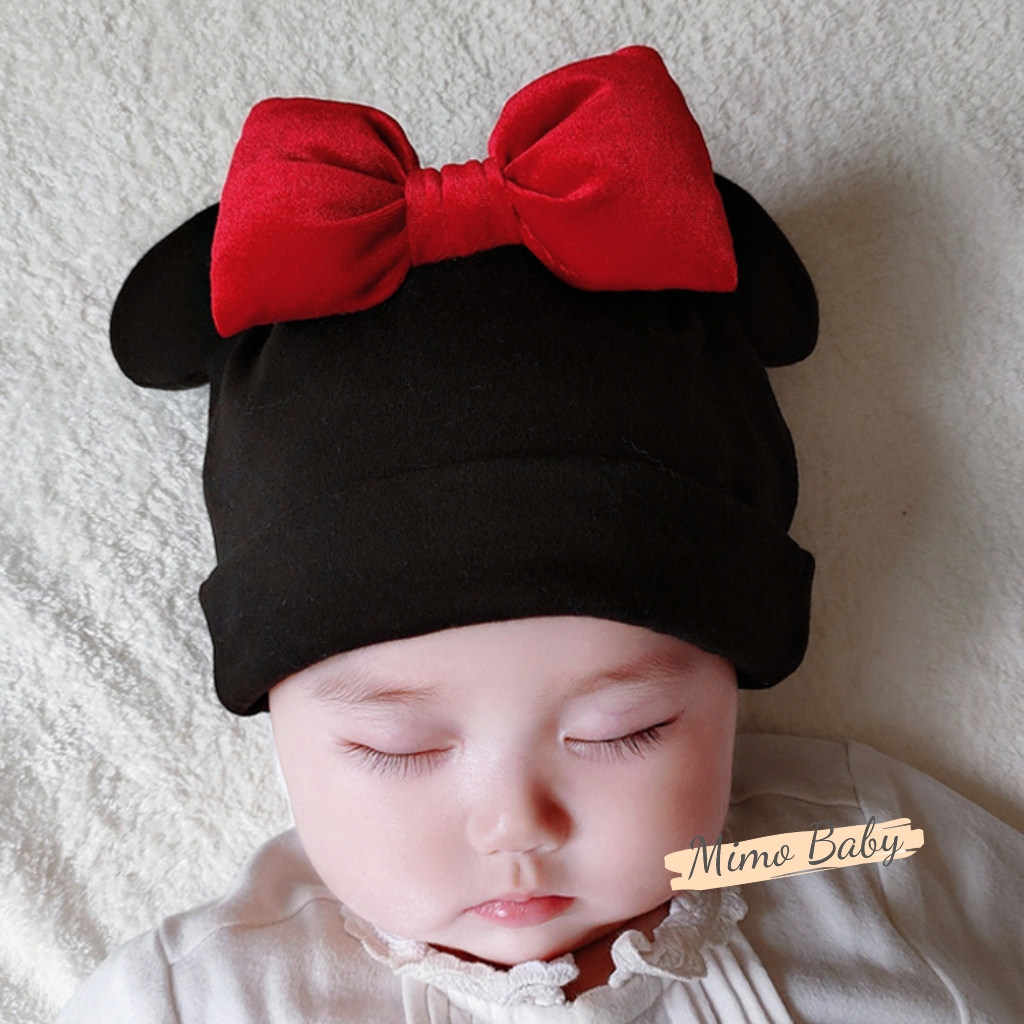 Mũ cotton đính nơ đỏ phồng đáng yêu cho bé MD240 Mimo Baby