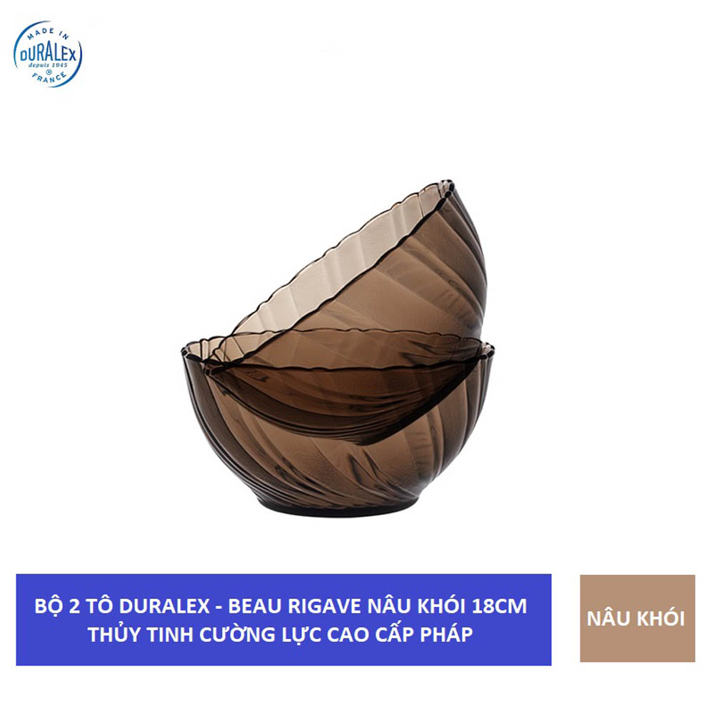 Bộ 2 tô D2002C Duralex - Beau Rigave Nâu khói Creole 18cm Thủy tinh cường lực cao cấp Pháp{Hàng chính hãng} Bộ 2 tô D2002C Duralex - Beau Rigave Nâu khói Creole 18cm Thủy tinh cường lực cao cấp Pháp