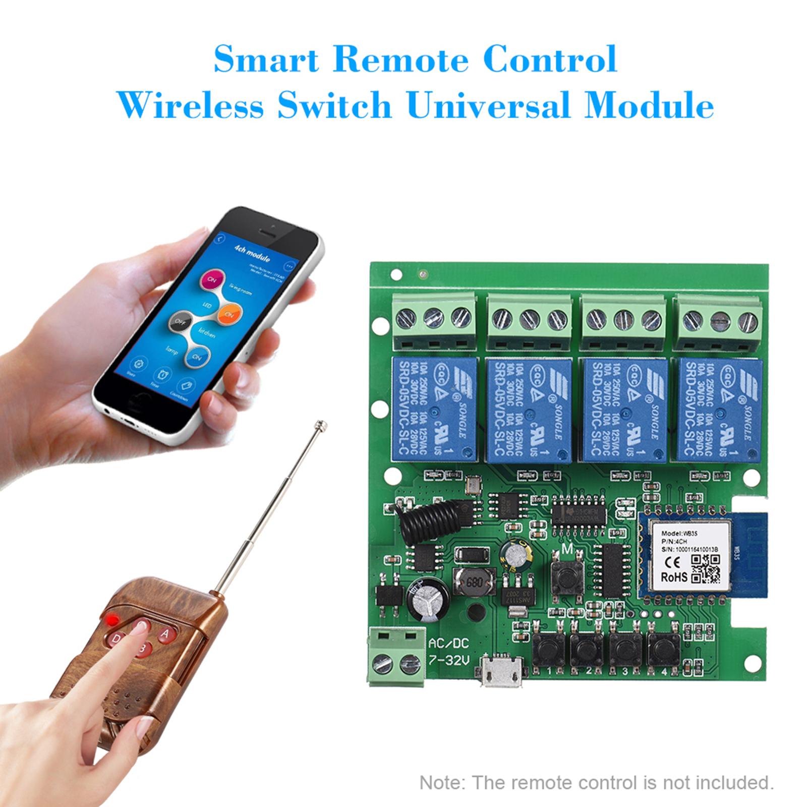 Tuya WiFi+BT 433Mhz Smart Remote Control Wireless Switch Universal Module 4ch DC 5V Wifi Switch Timer Phone APP Remote Control Support Alexa Google Home Voice Control for Smart Home