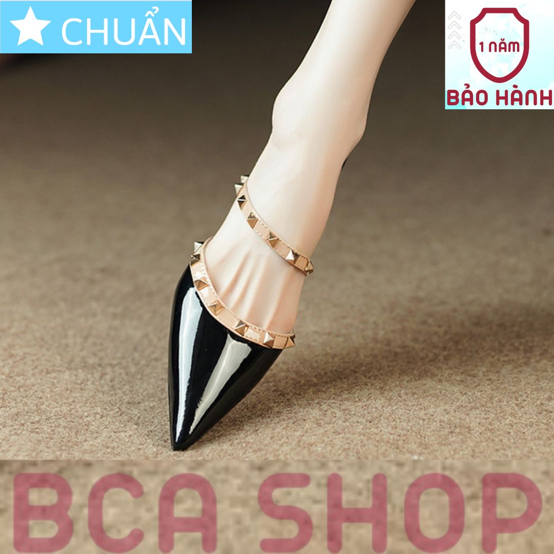 Giày cao gót nữ hở gót 7p RO503 ROSATA tại BCASHOP mũi nhọn, viền gai kim loại sành điệu, thời trang - màu đen