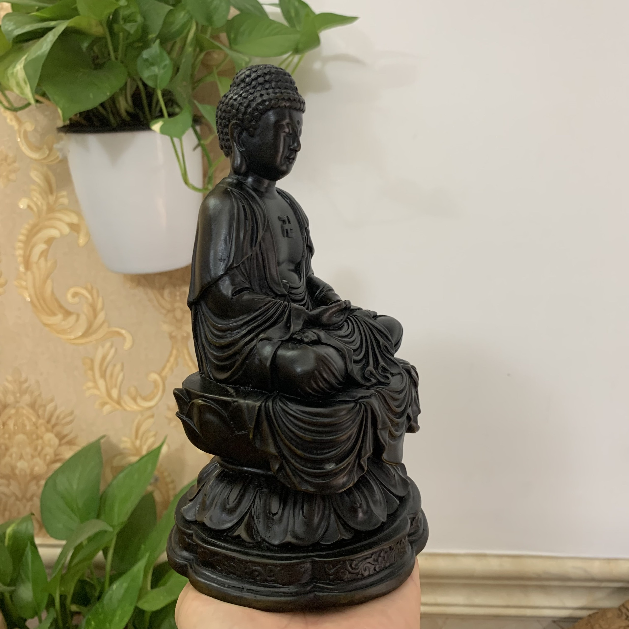 [Phật A Di Đà] Tượng đá trang trí phòng thờ Đức Phật A Di Đà ngồi bắt thiền ấn trên tòa sen - Chiều Cao 20cm