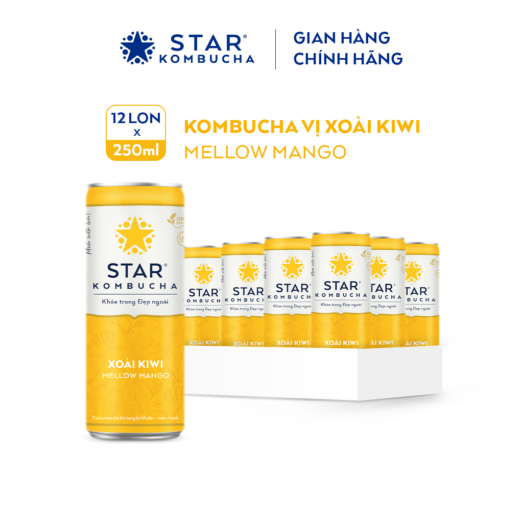 Thùng 12 lon thức uống lên men STAR KOMBUCHA Xoài Kiwi / Mellow Mango